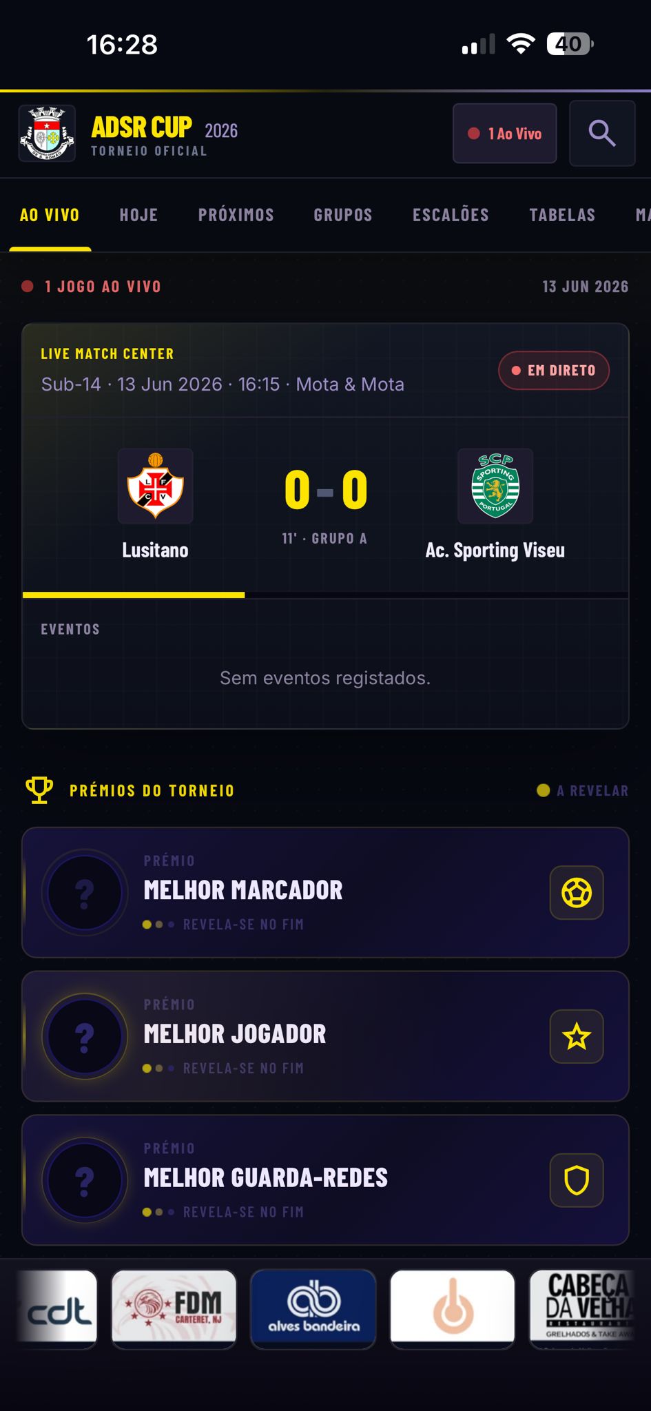 Live Match Center da ADSR CUP 2026 — resultados ao vivo