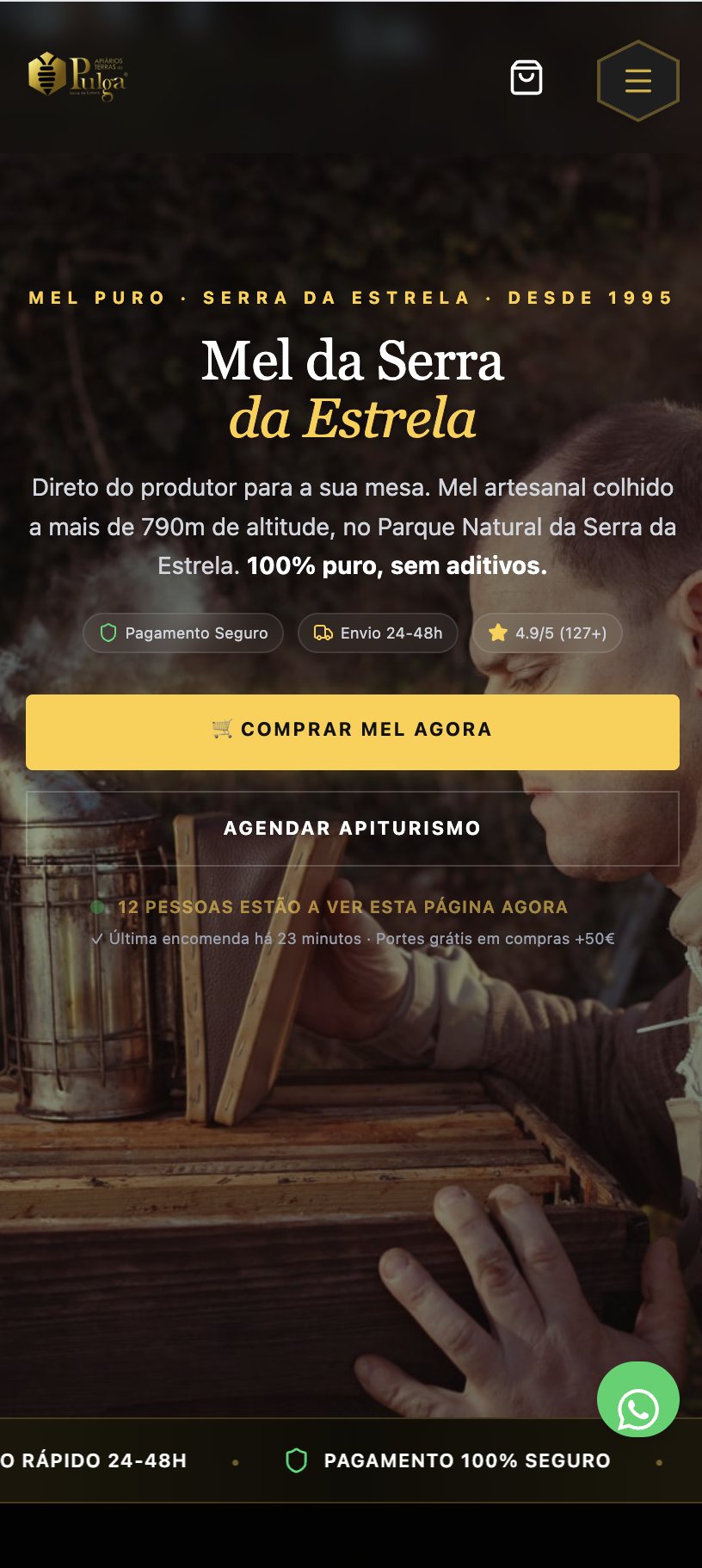 Website Apiários Terras da Pulga — versão mobile
