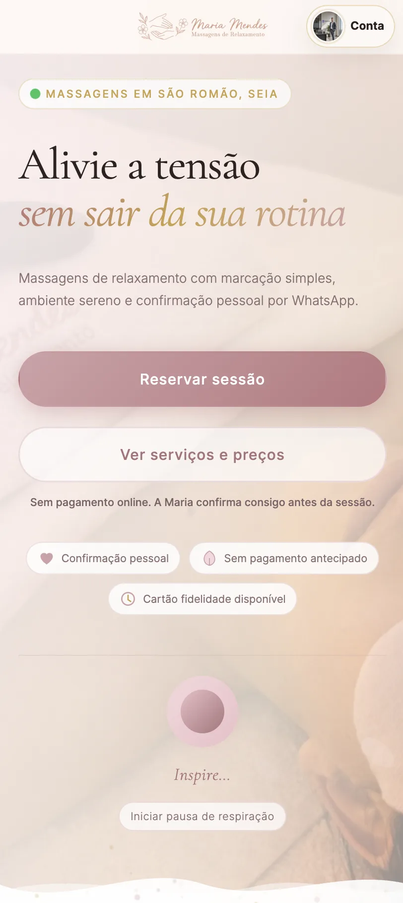 Website Maria Mendes Massagens — versão mobile
